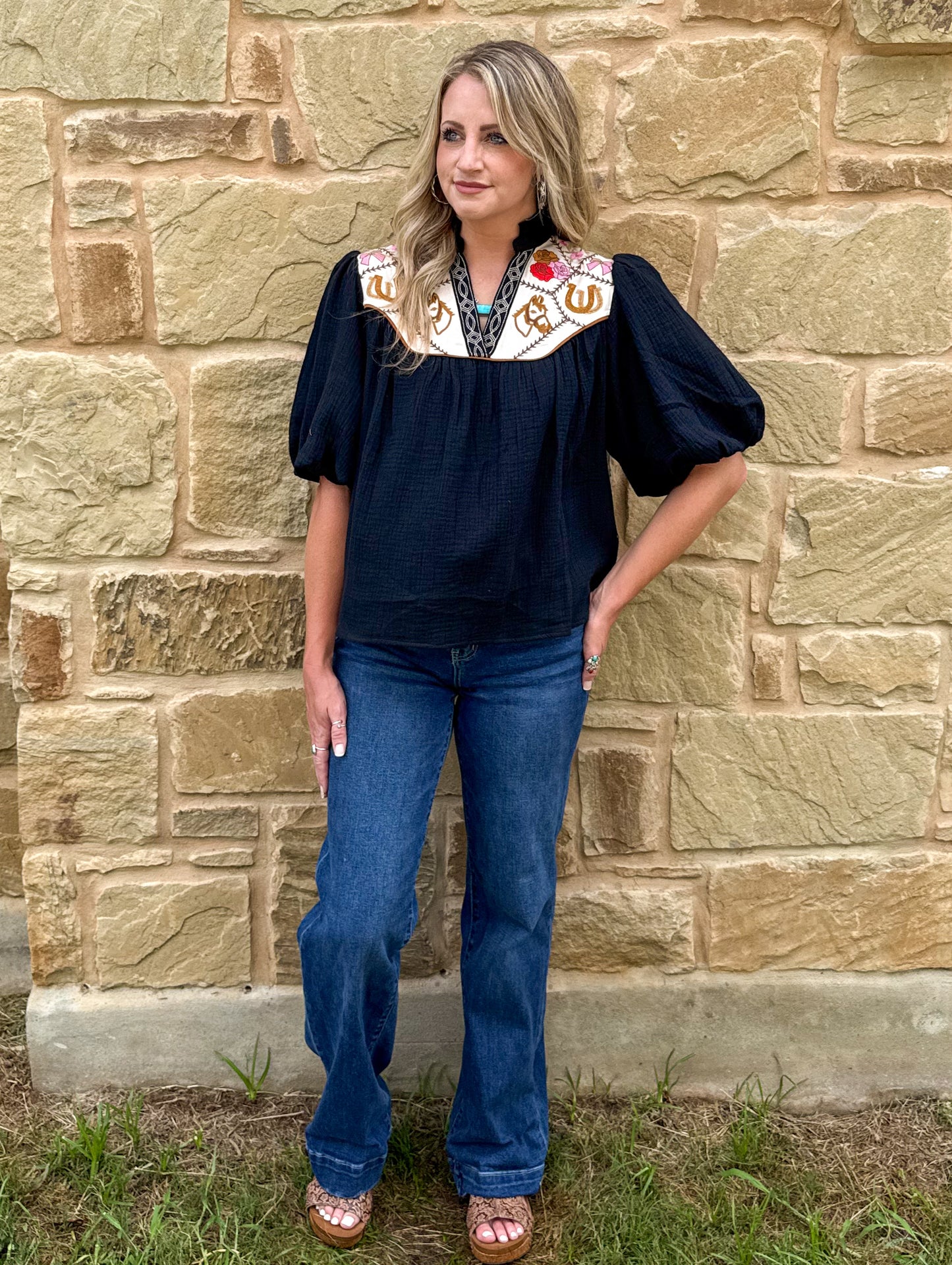 Western Embroidered Blouse *Black