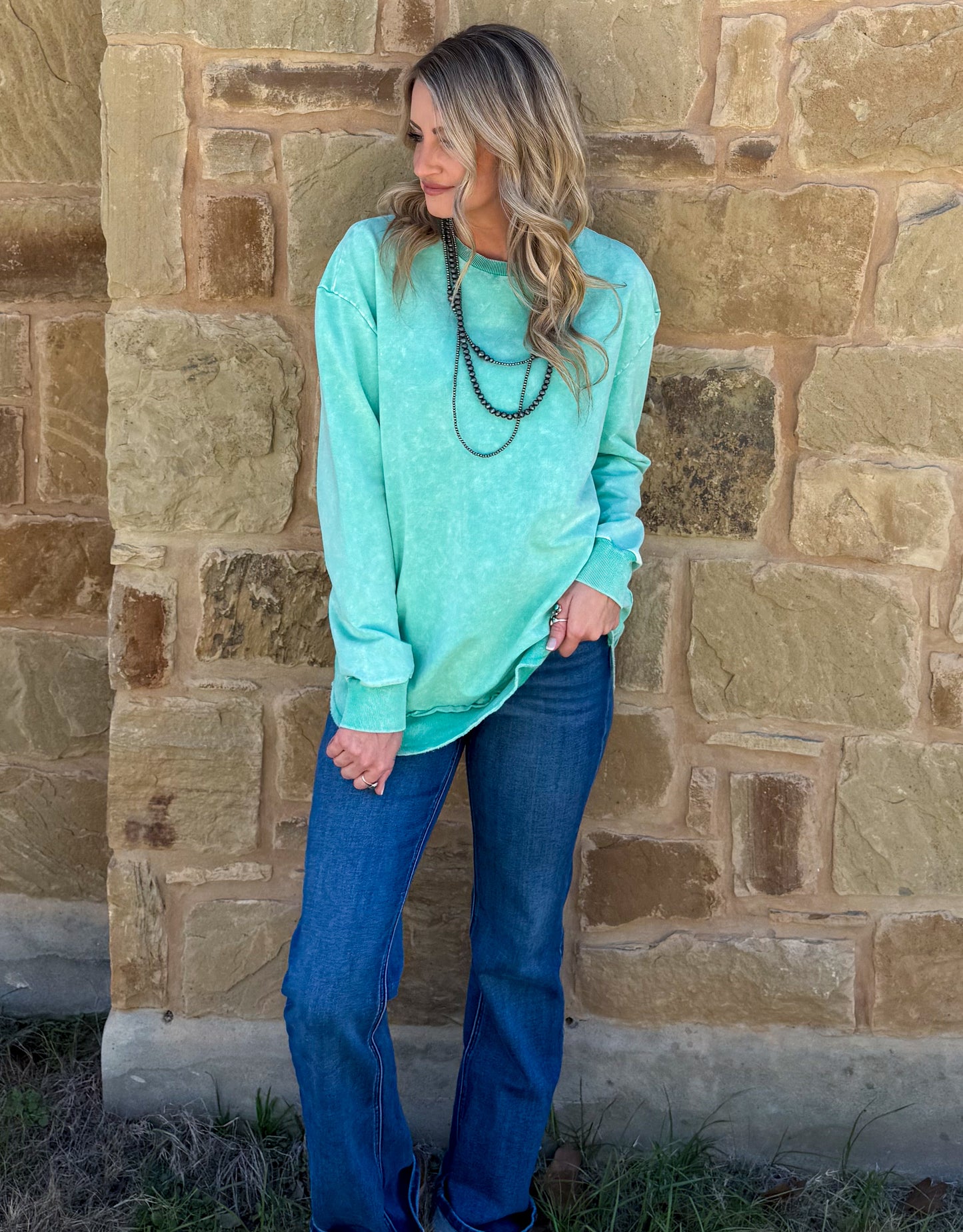 Basic Acid Washed Sweatshirt *Turquoise
