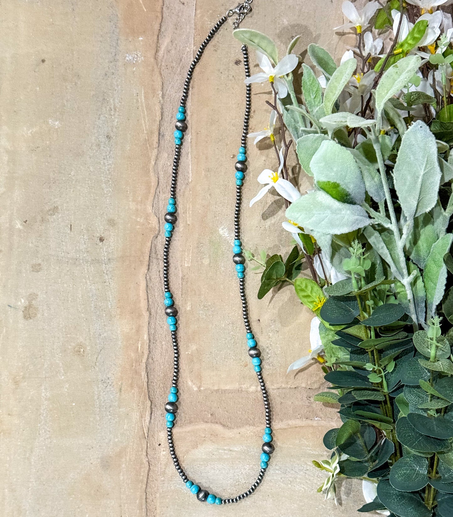 34” Faux Turquoise & Navajo Pearl