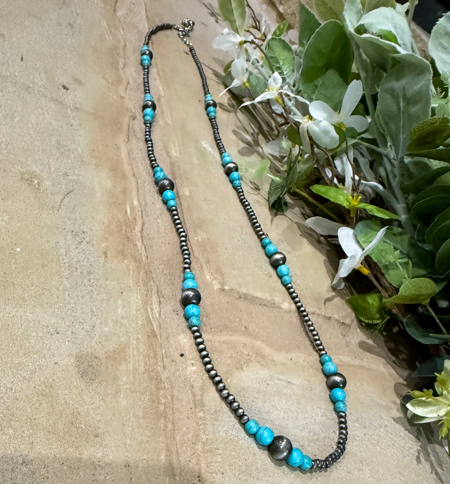 34” Faux Turquoise & Navajo Pearl