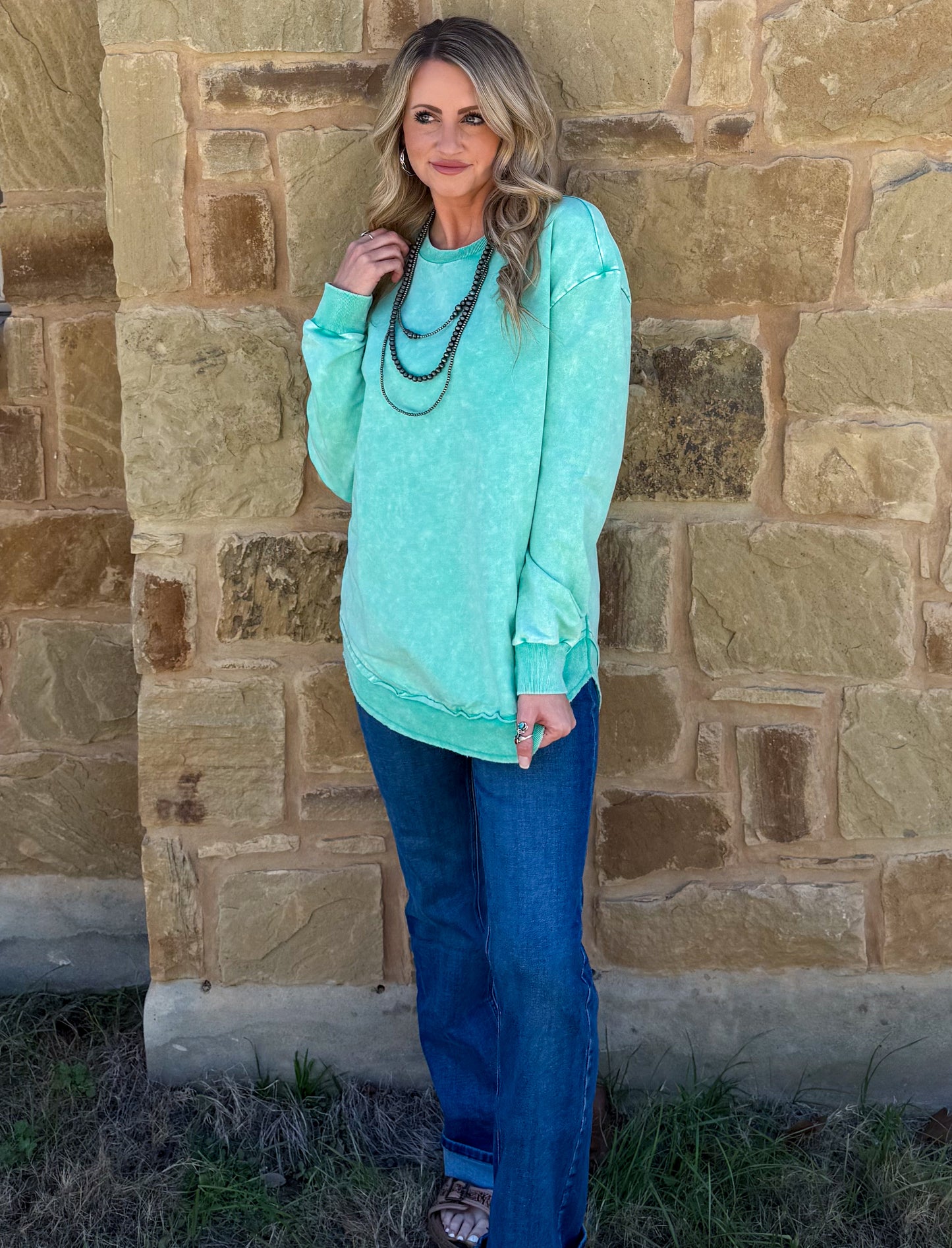 Basic Acid Washed Sweatshirt *Turquoise