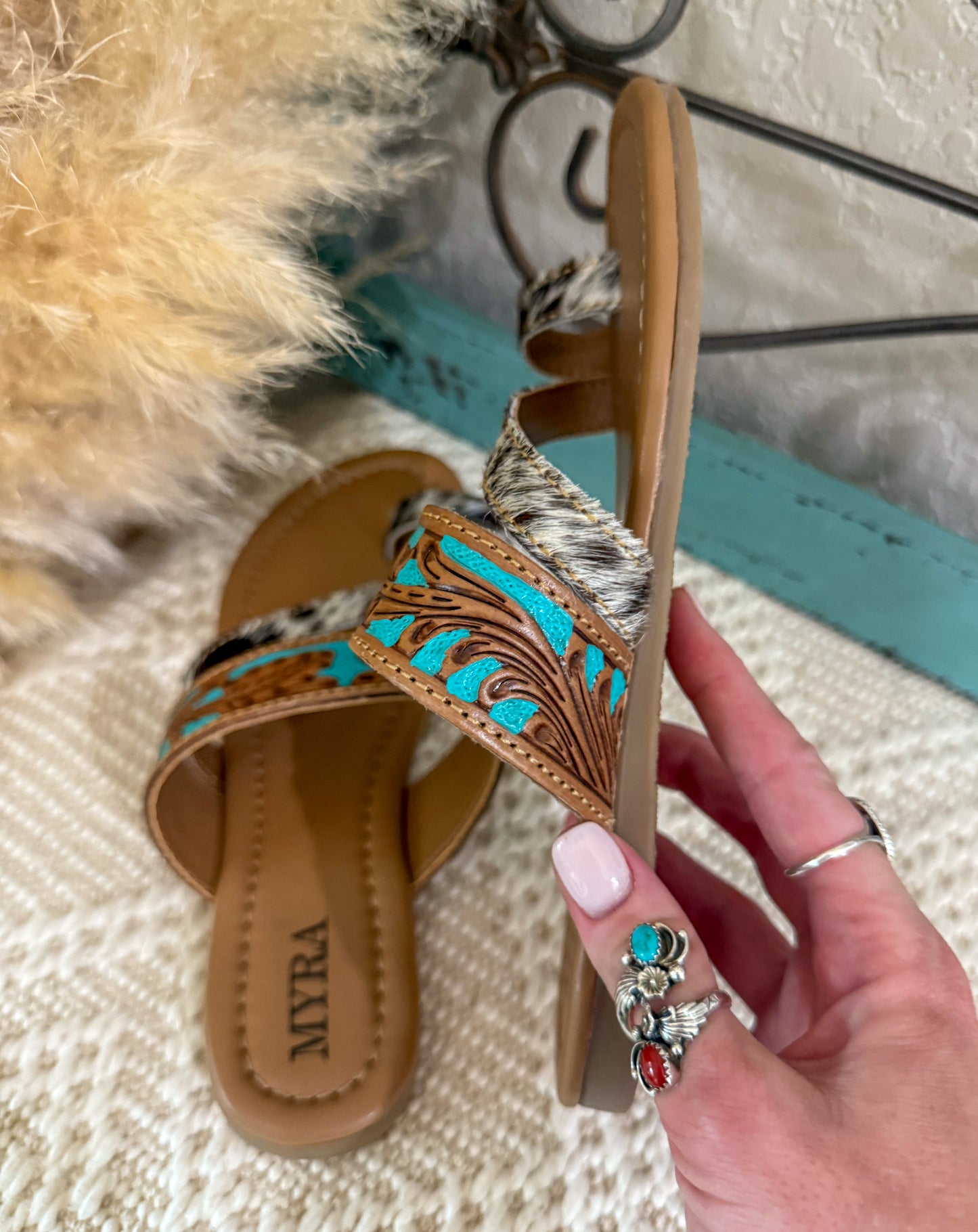 Turquoise Trail Hand-Tooled Sandals