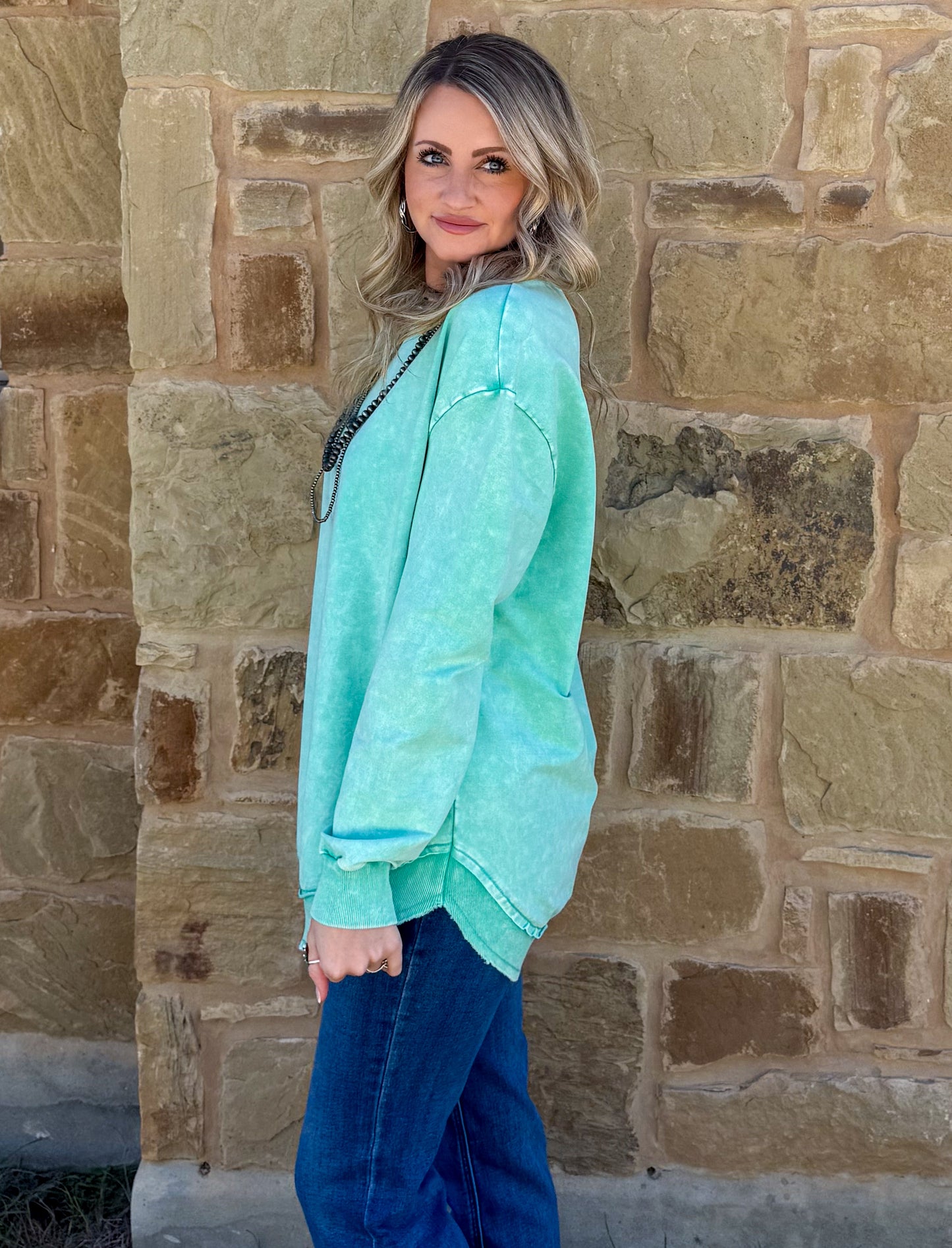 Basic Acid Washed Sweatshirt *Turquoise