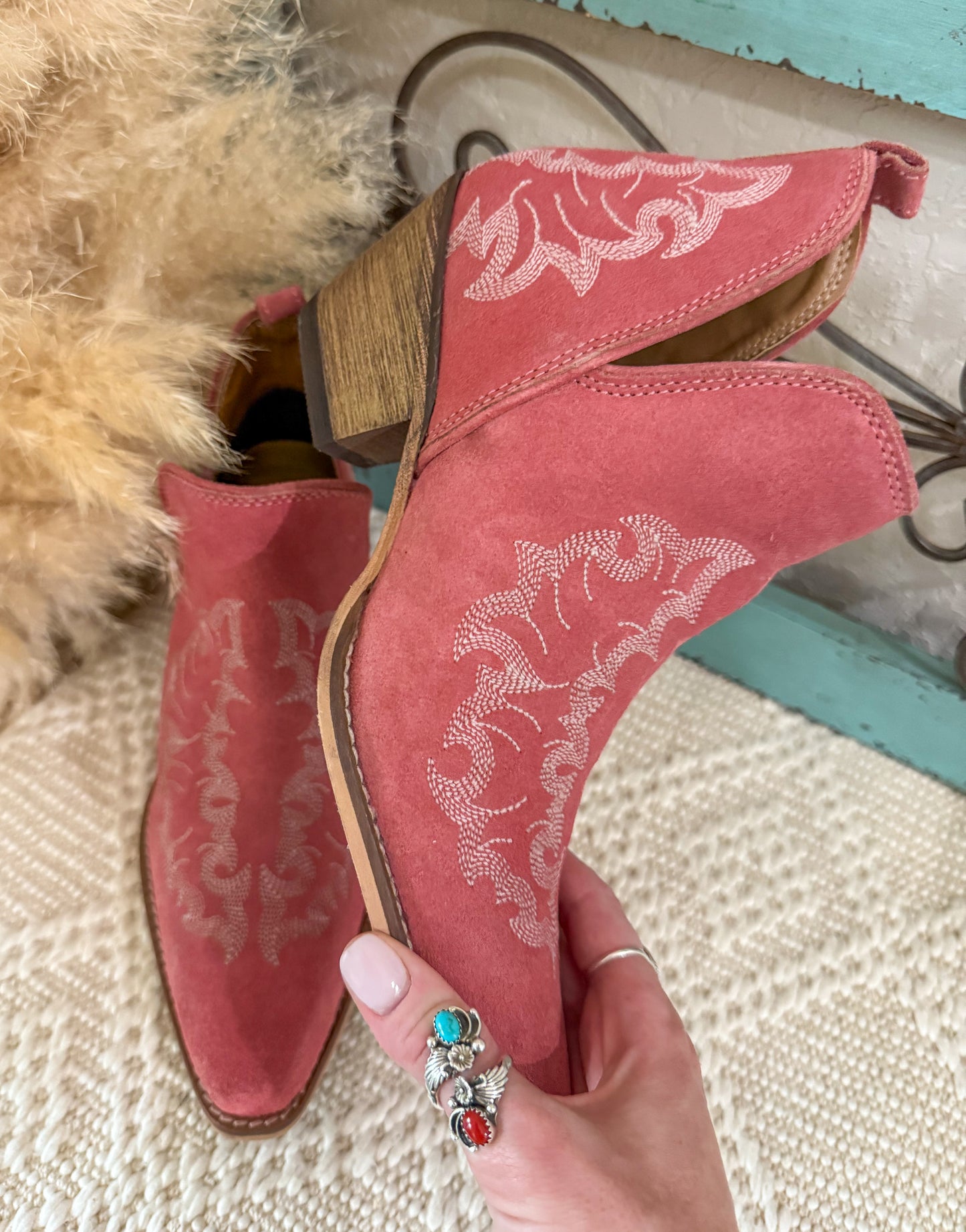 Peach Western Booties