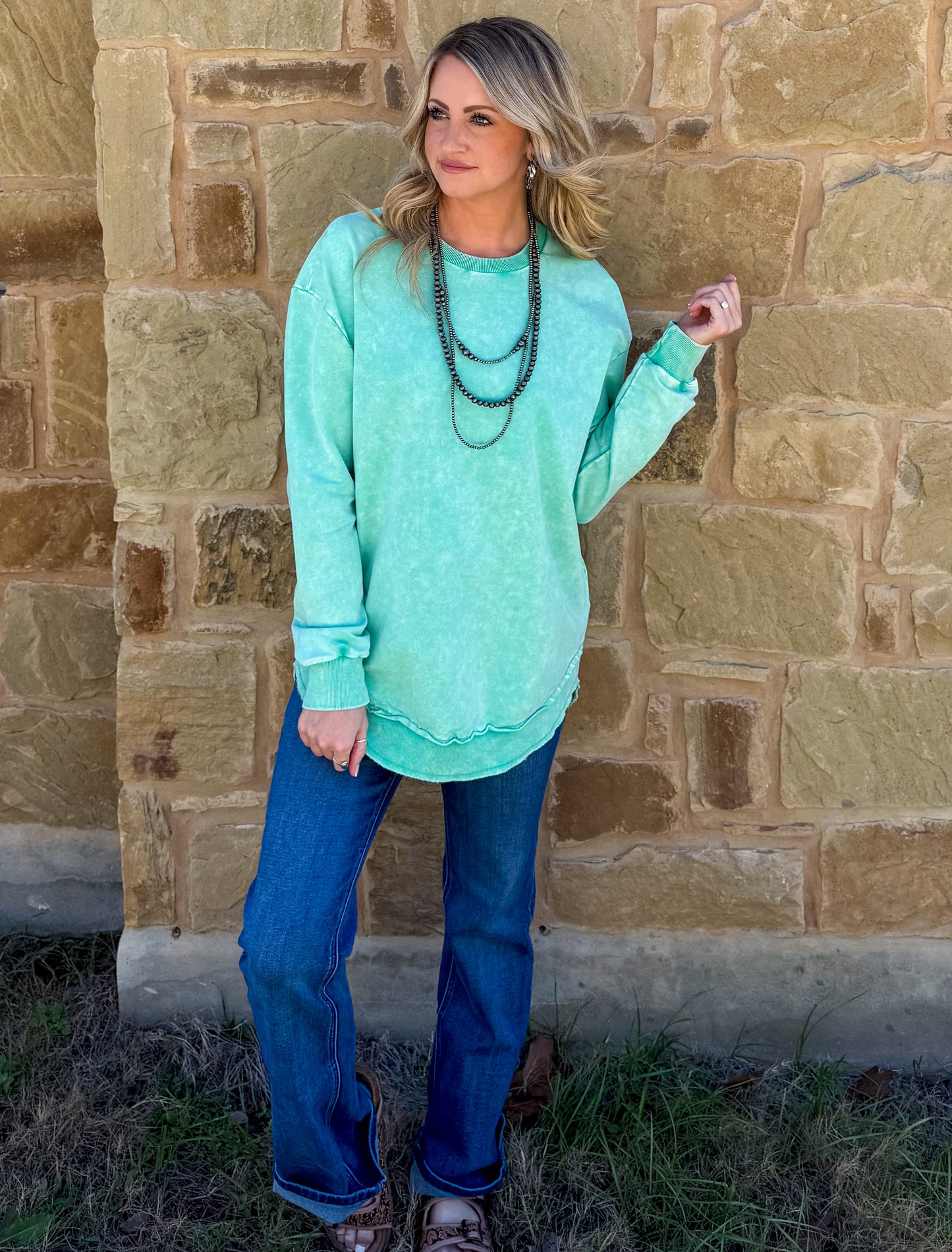Basic Acid Washed Sweatshirt *Turquoise