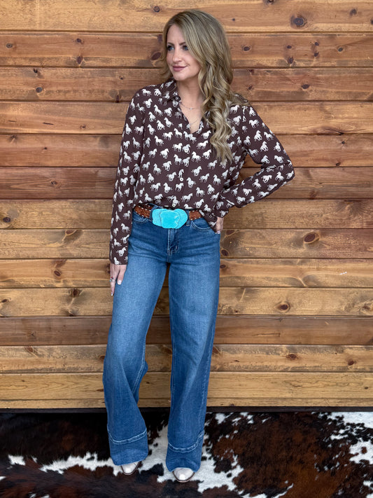 Fall Horses Button-Up Top