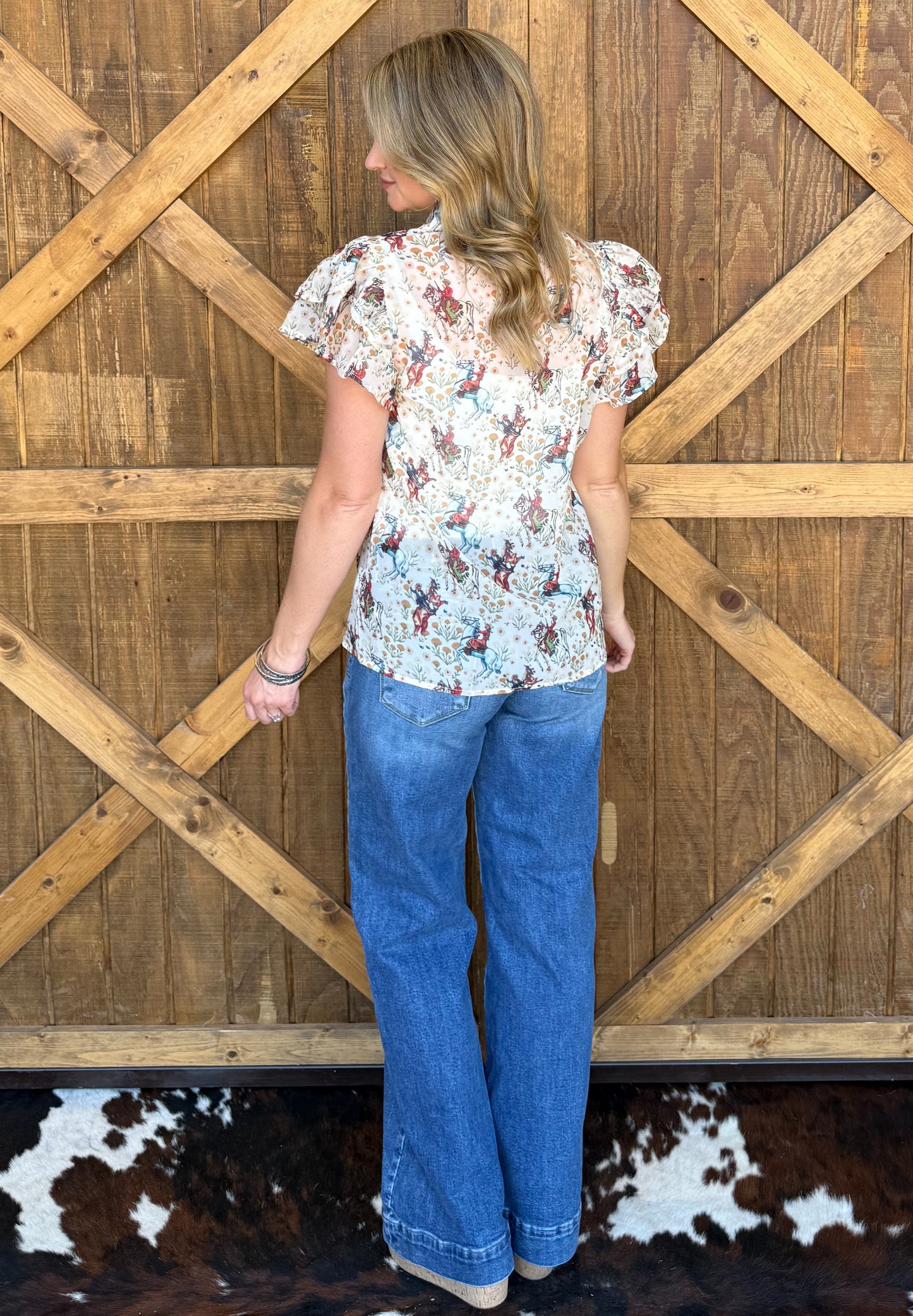 Ivory Cowboy Flutter Blouse