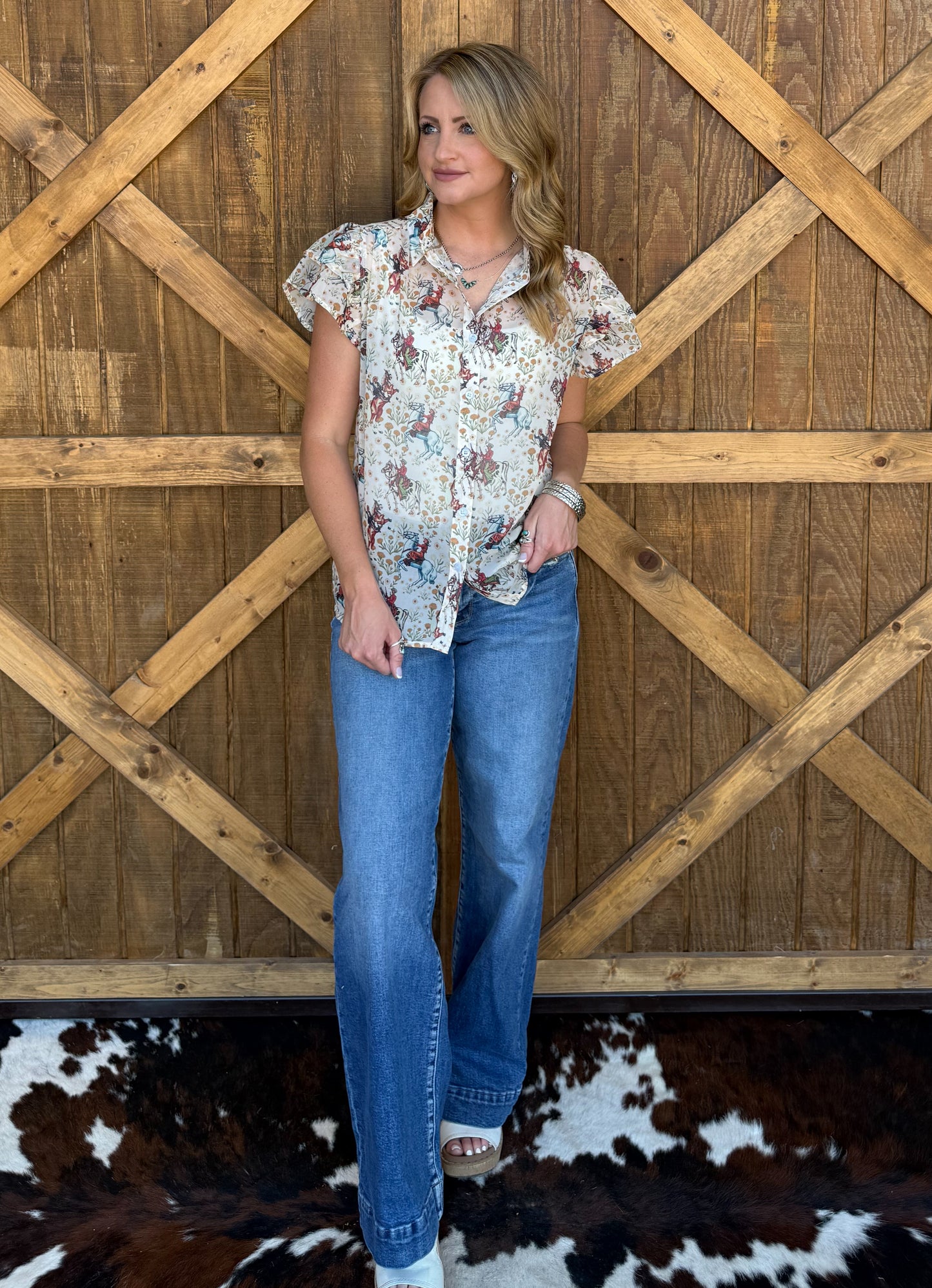 Ivory Cowboy Flutter Blouse