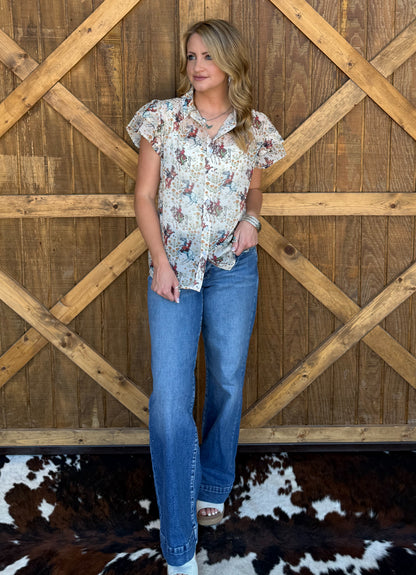Ivory Cowboy Flutter Blouse
