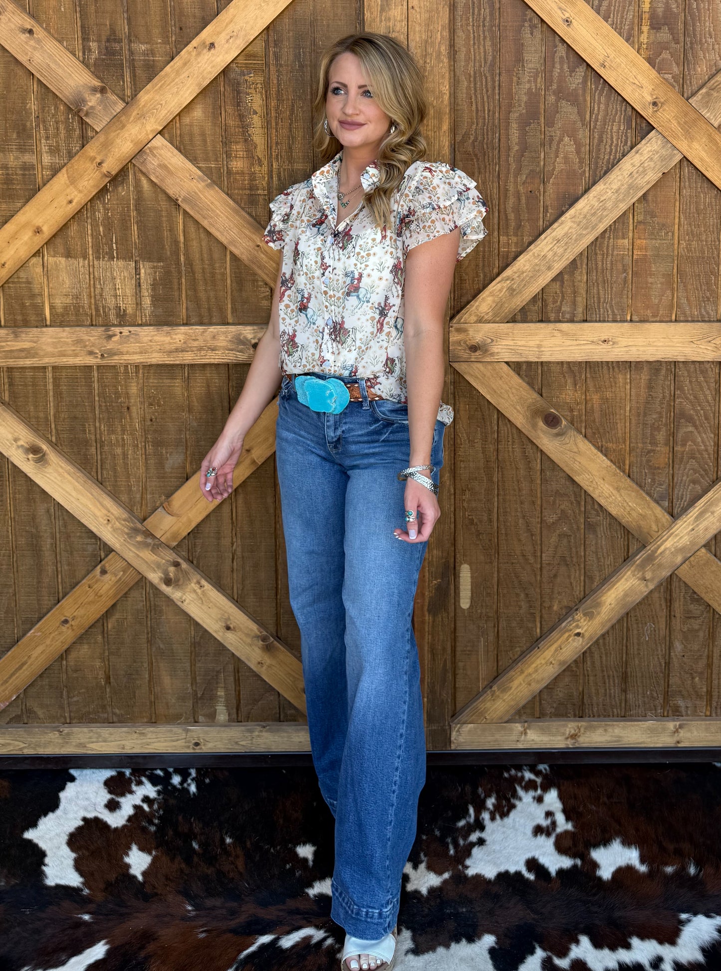 Ivory Cowboy Flutter Blouse