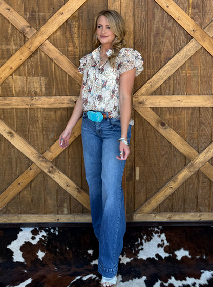 Ivory Cowboy Flutter Blouse
