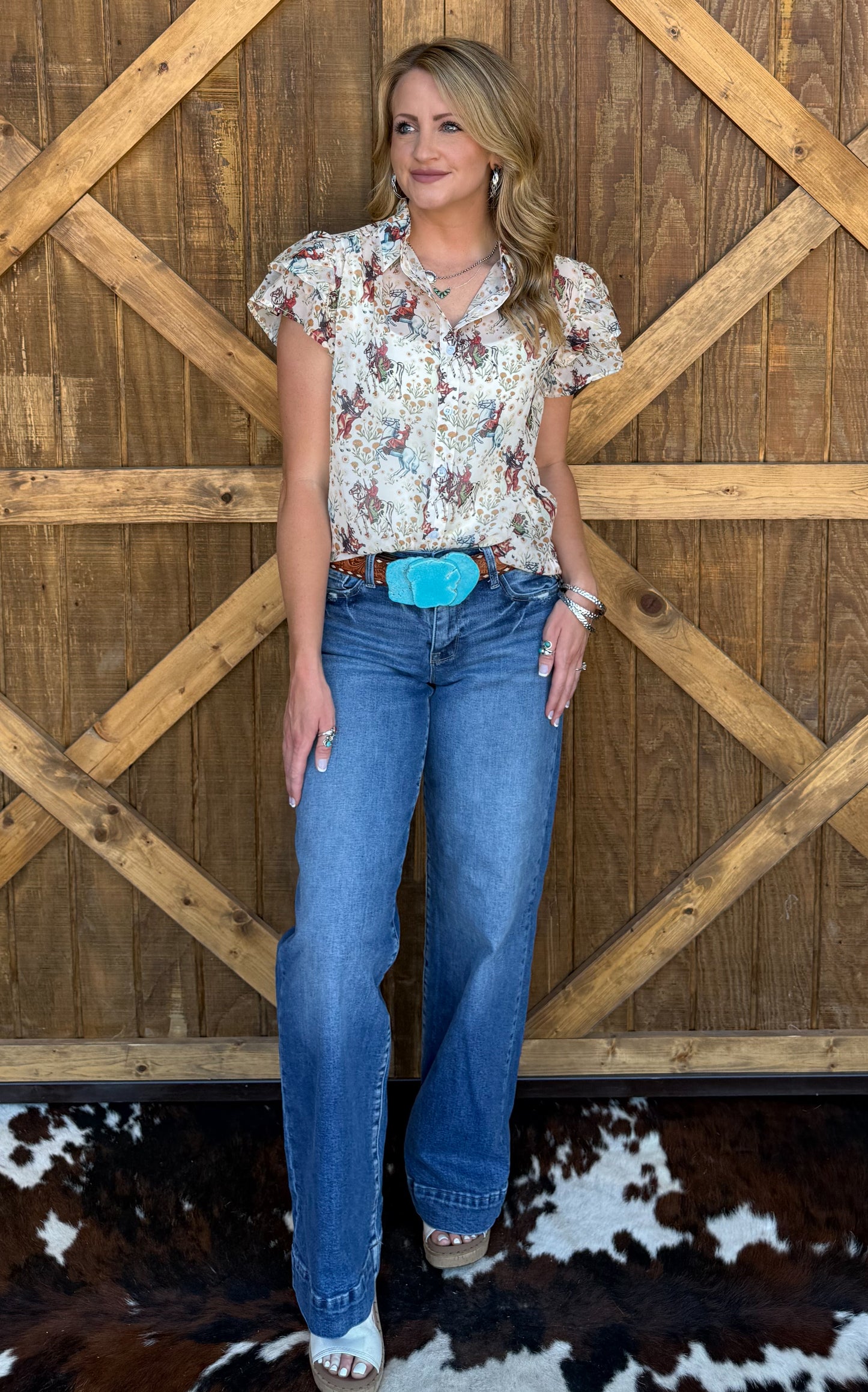 Ivory Cowboy Flutter Blouse