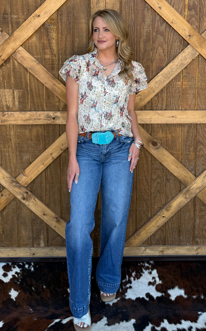 Ivory Cowboy Flutter Blouse