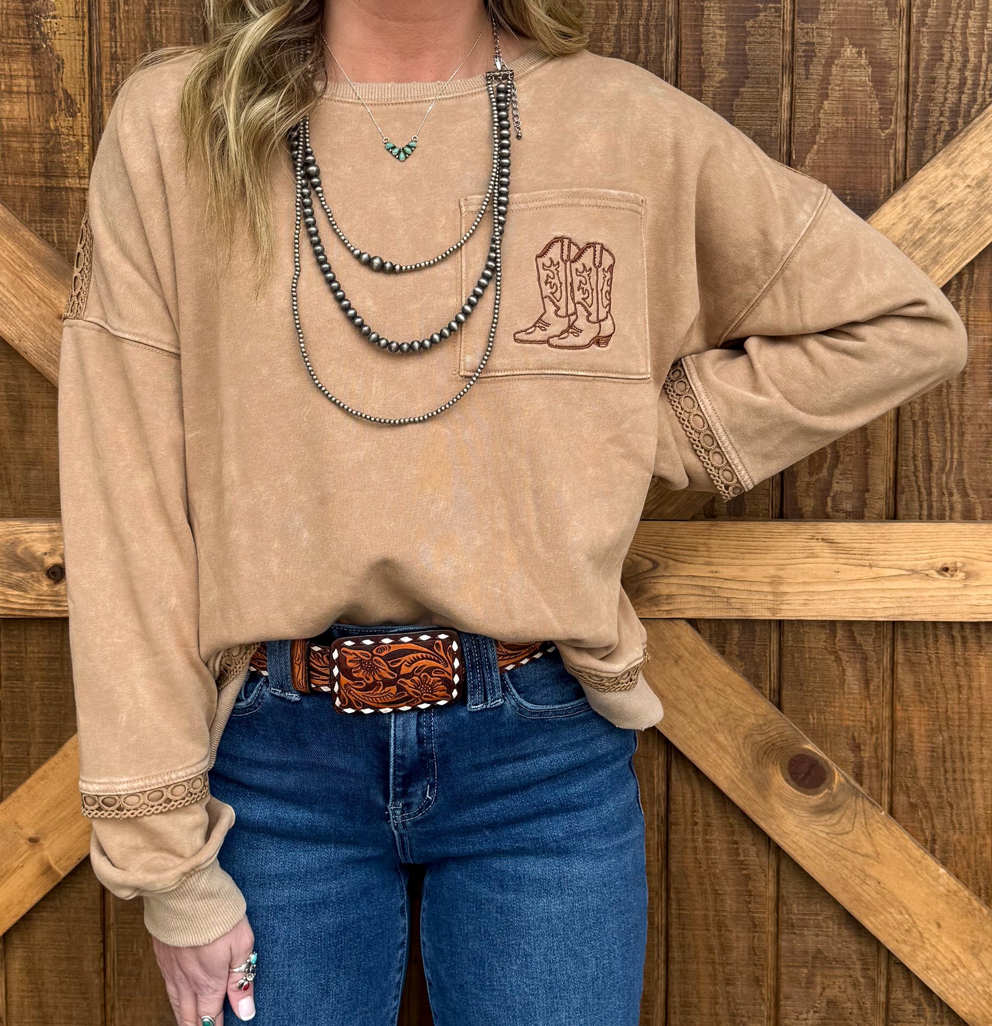 Cowgirl Boots Oversized Sweater Top