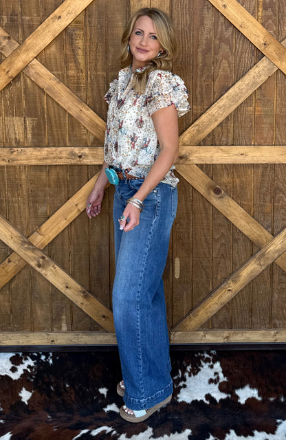 Ivory Cowboy Flutter Blouse