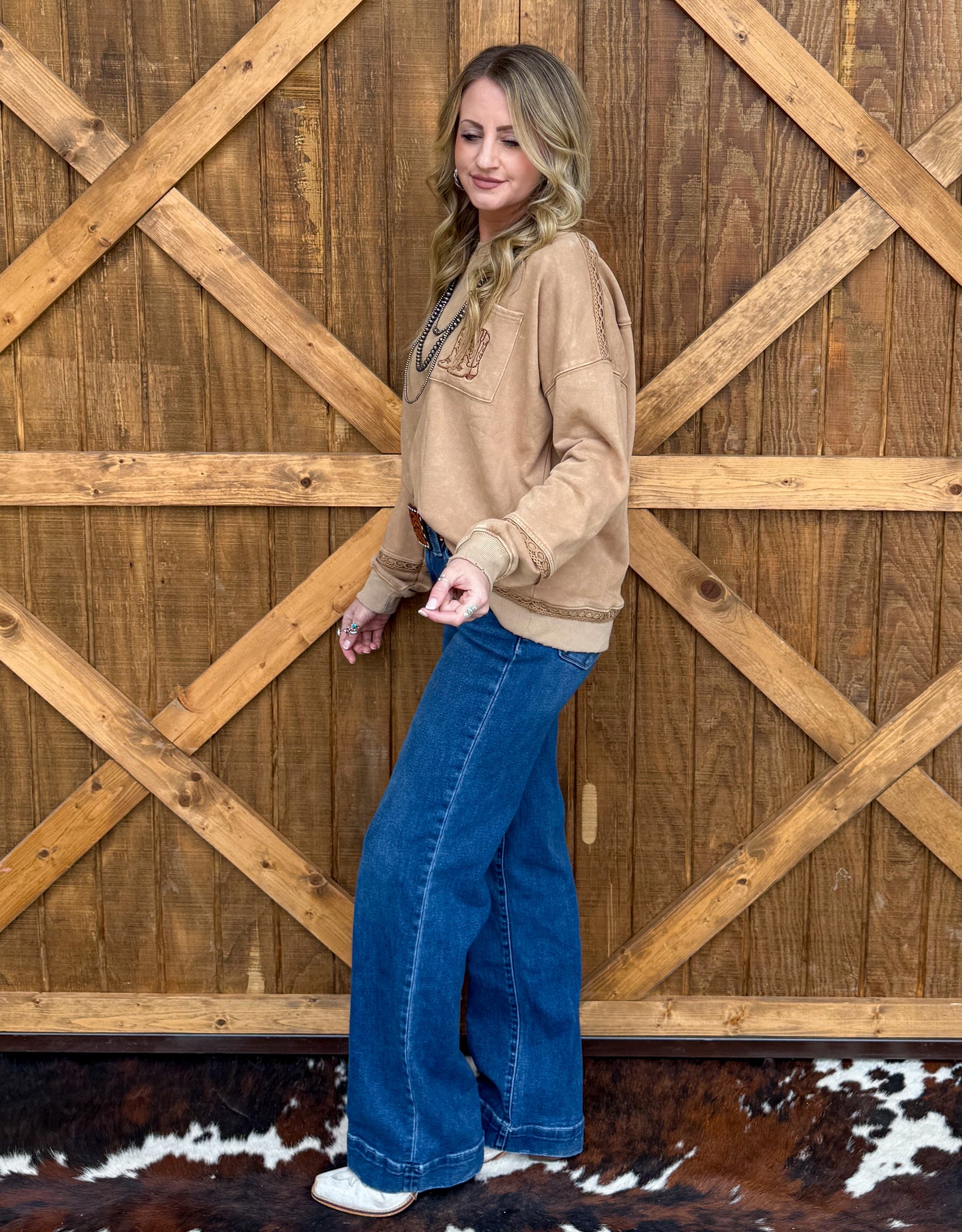 Cowgirl Boots Oversized Sweater Top