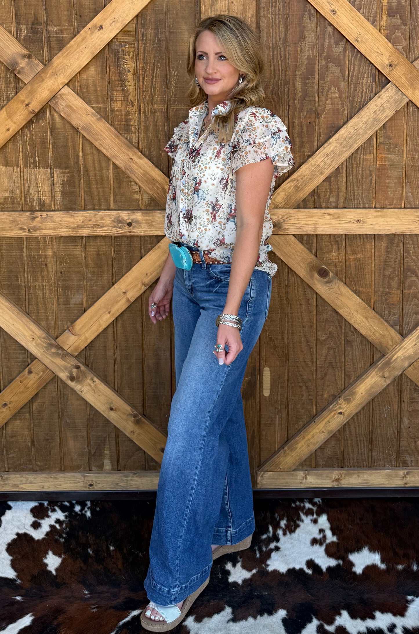 Ivory Cowboy Flutter Blouse