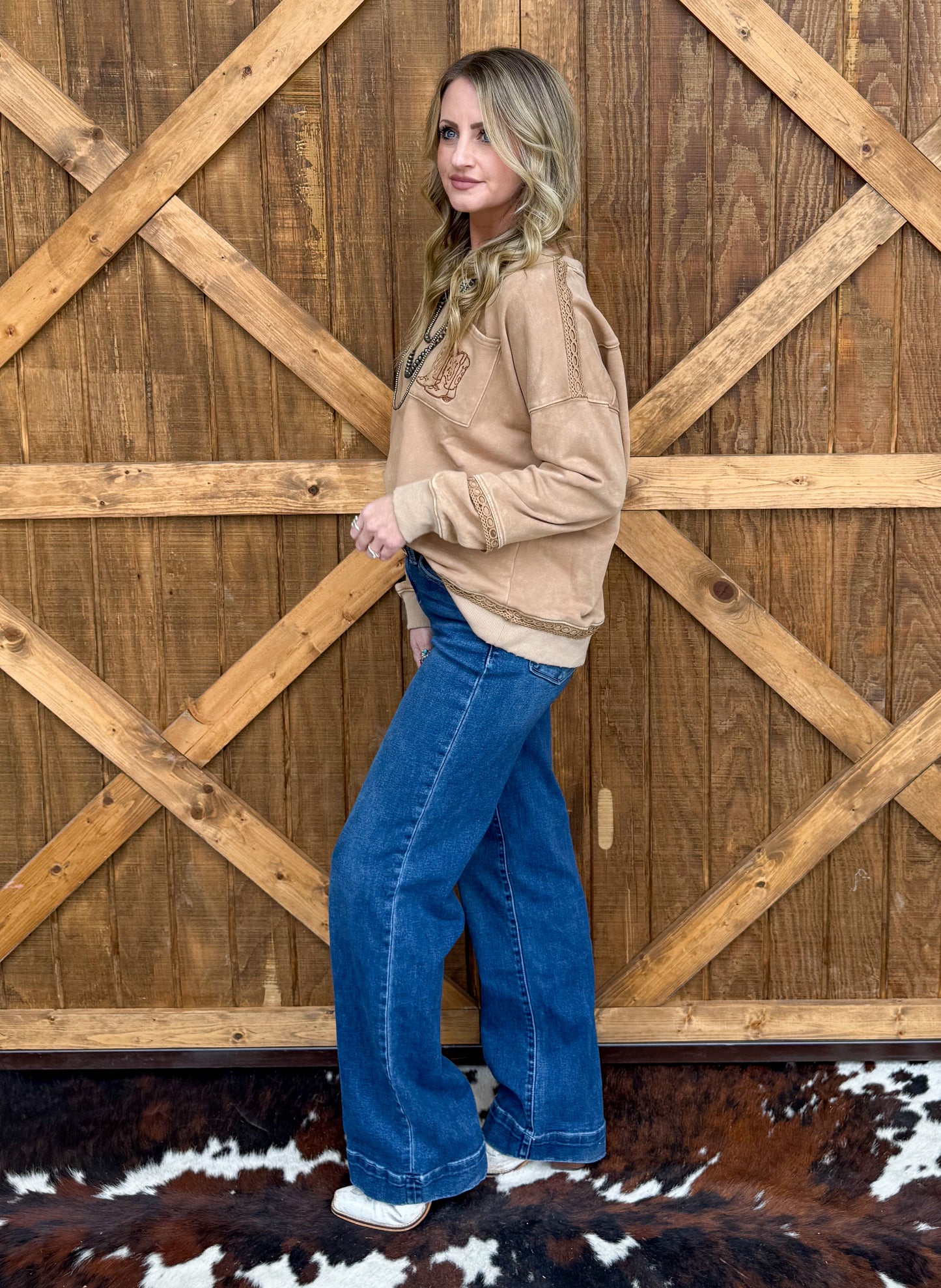 Cowgirl Boots Oversized Sweater Top