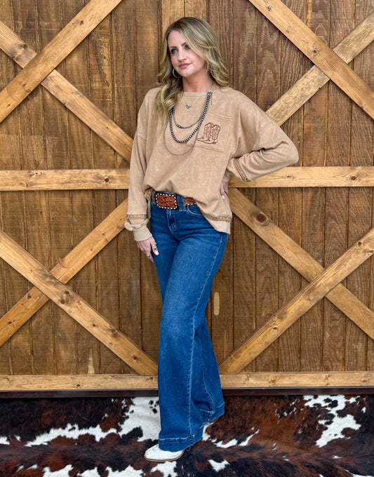 Cowgirl Boots Oversized Sweater Top