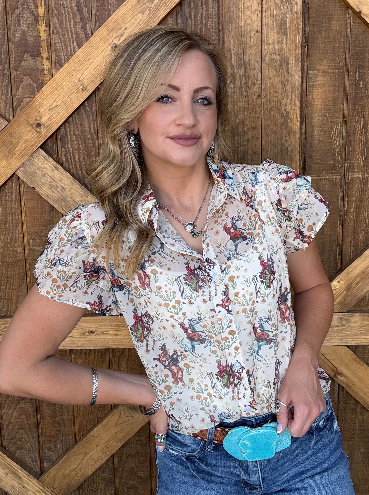 Ivory Cowboy Flutter Blouse