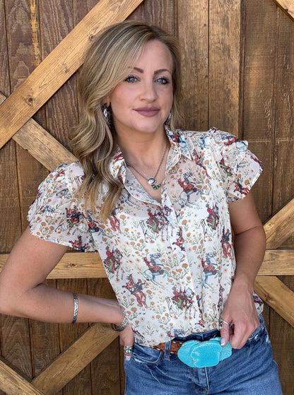 Ivory Cowboy Flutter Blouse