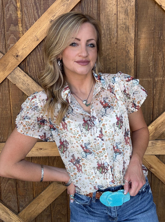 Ivory Cowboy Flutter Blouse