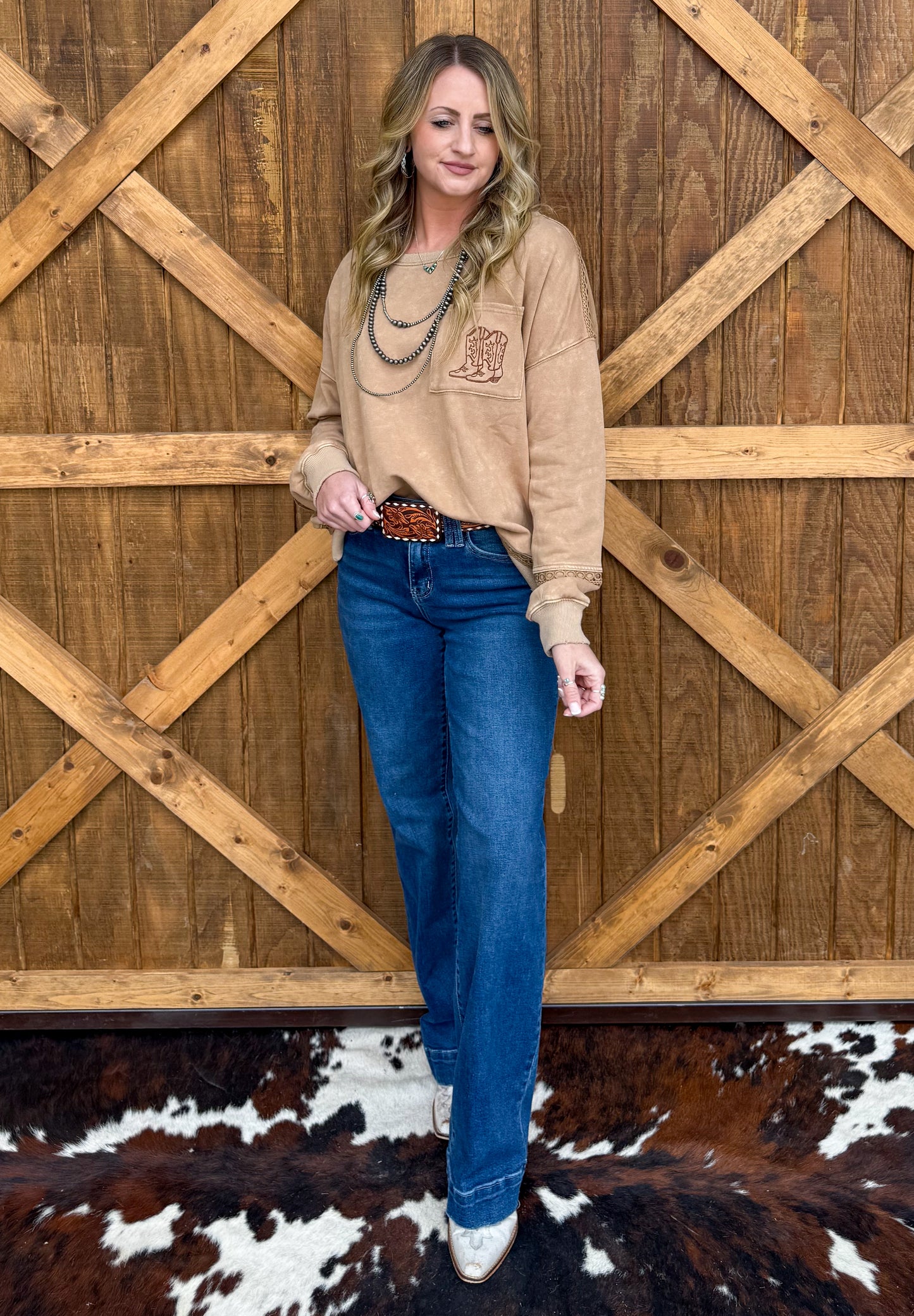 Cowgirl Boots Oversized Sweater Top