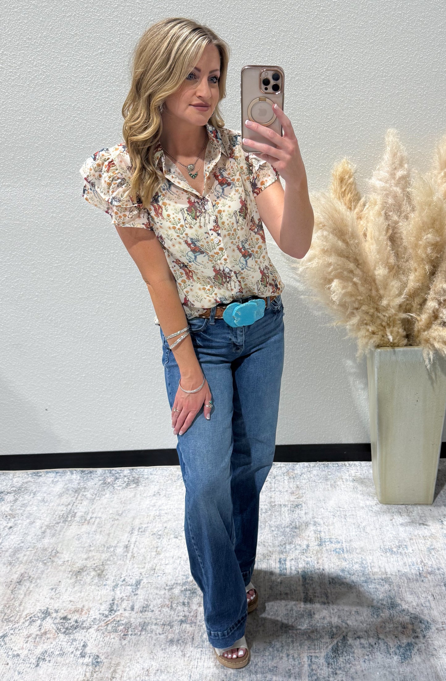 Ivory Cowboy Flutter Blouse