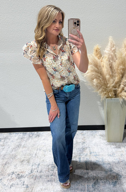 Ivory Cowboy Flutter Blouse
