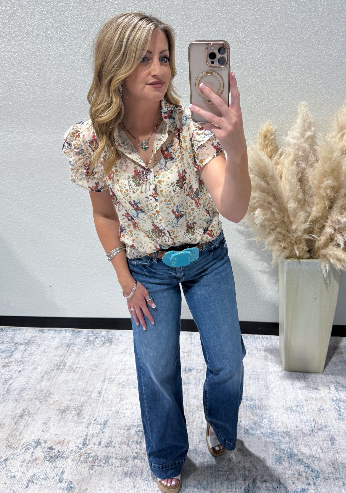 Ivory Cowboy Flutter Blouse