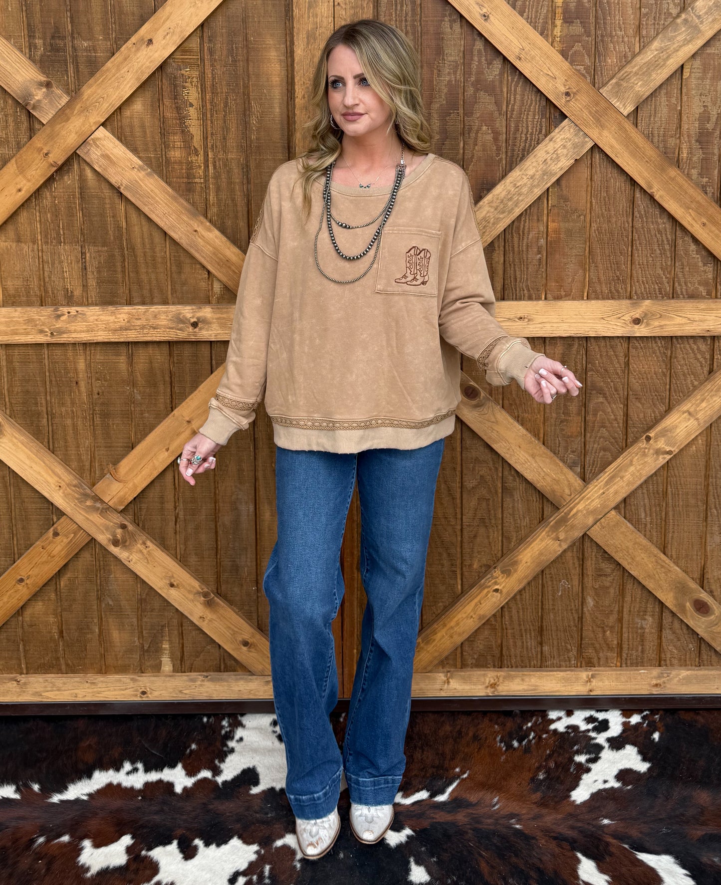 Cowgirl Boots Oversized Sweater Top