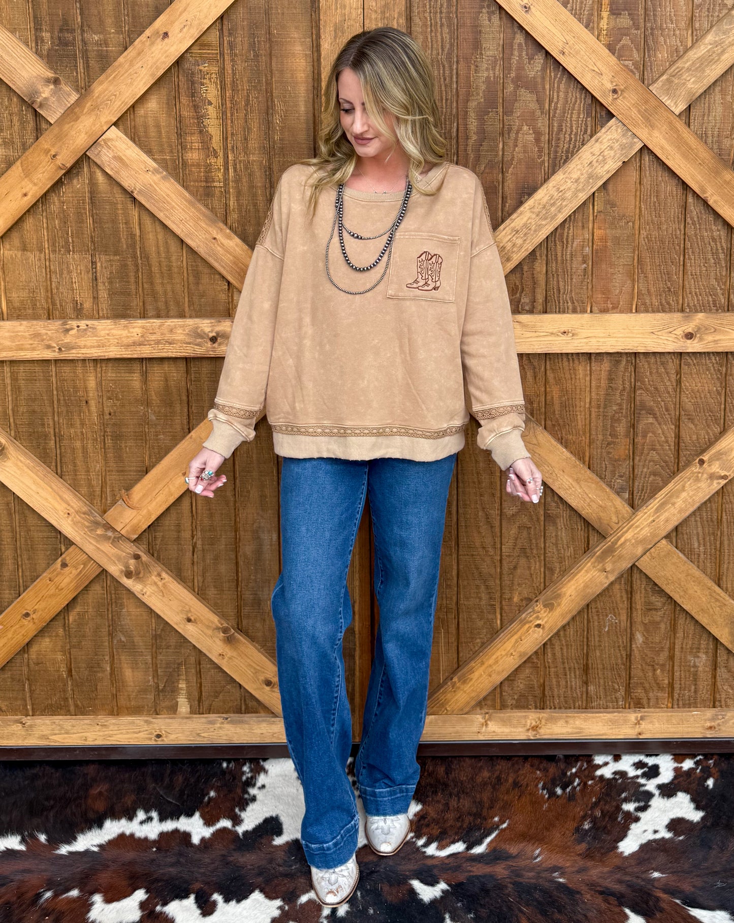 Cowgirl Boots Oversized Sweater Top