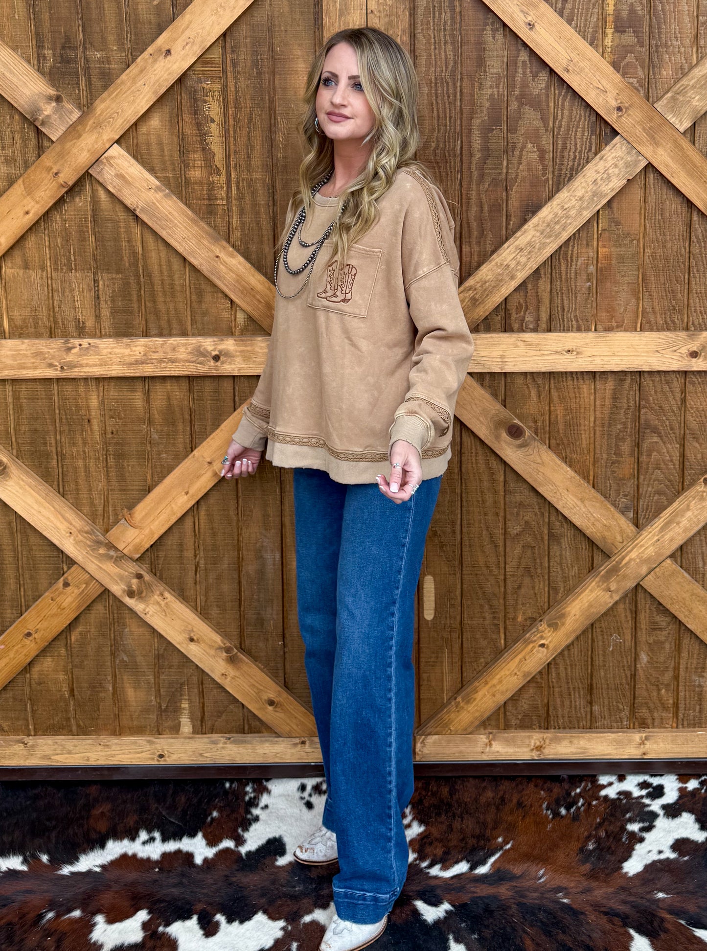 Cowgirl Boots Oversized Sweater Top