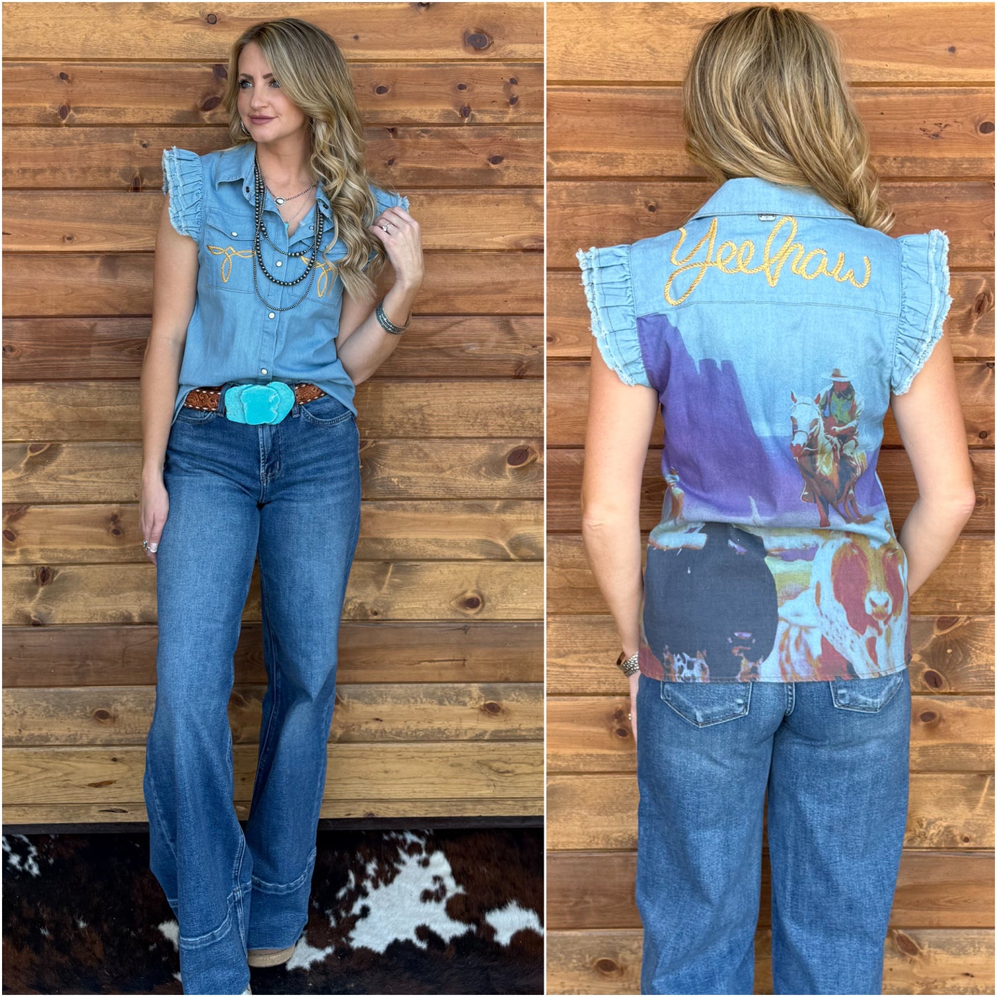 Yeehaw Boot Stitch Denim Top