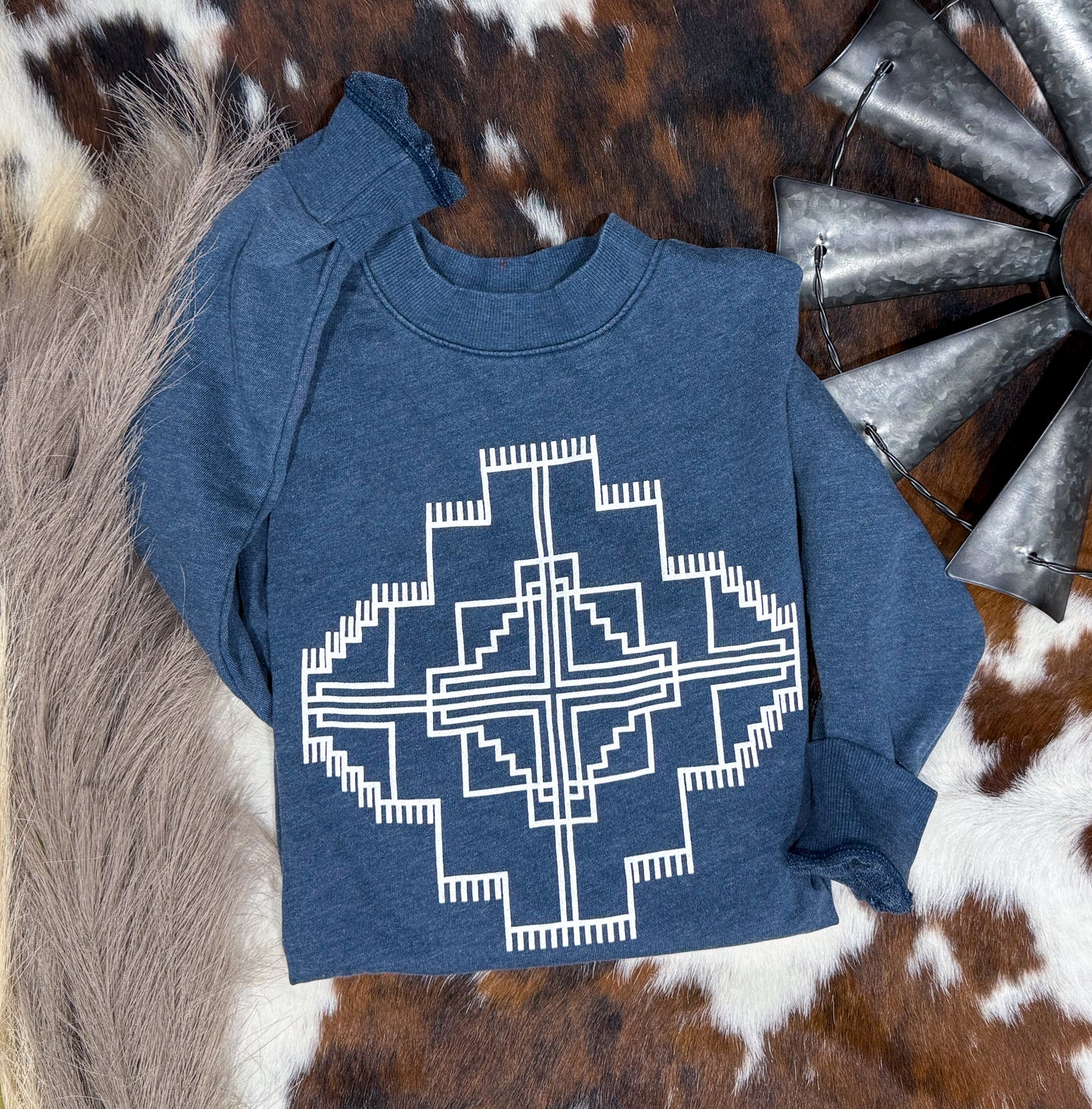 Aztec Puff Print Sweatshirt *Navy