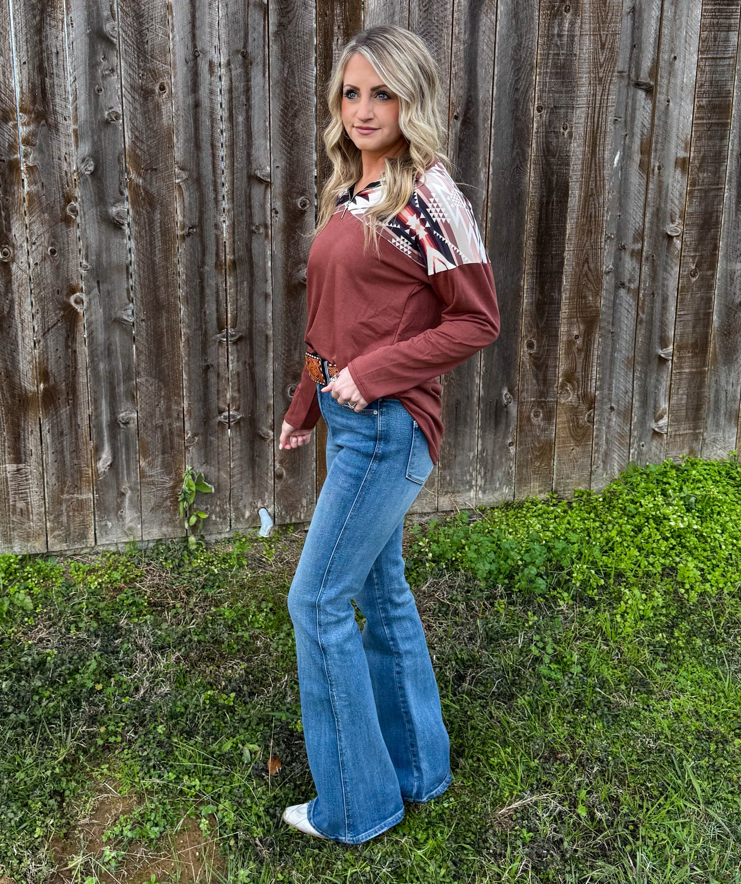 Country Babe Aztec Pullover *Rust