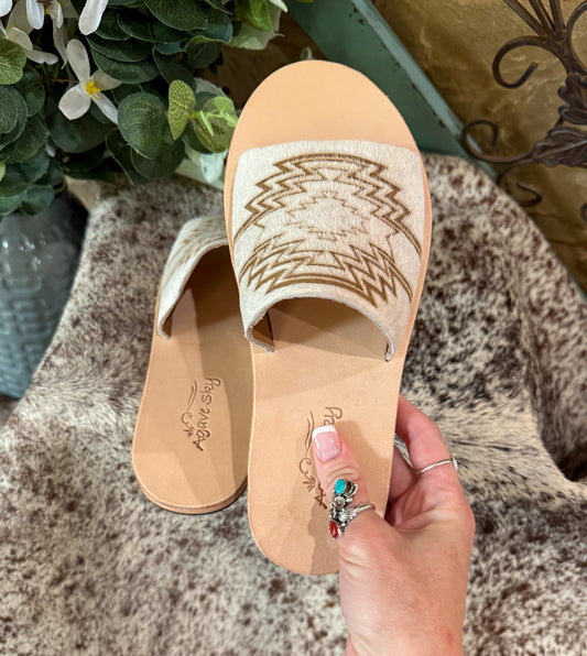 Nadia Fire Aztec Cowhide Slides