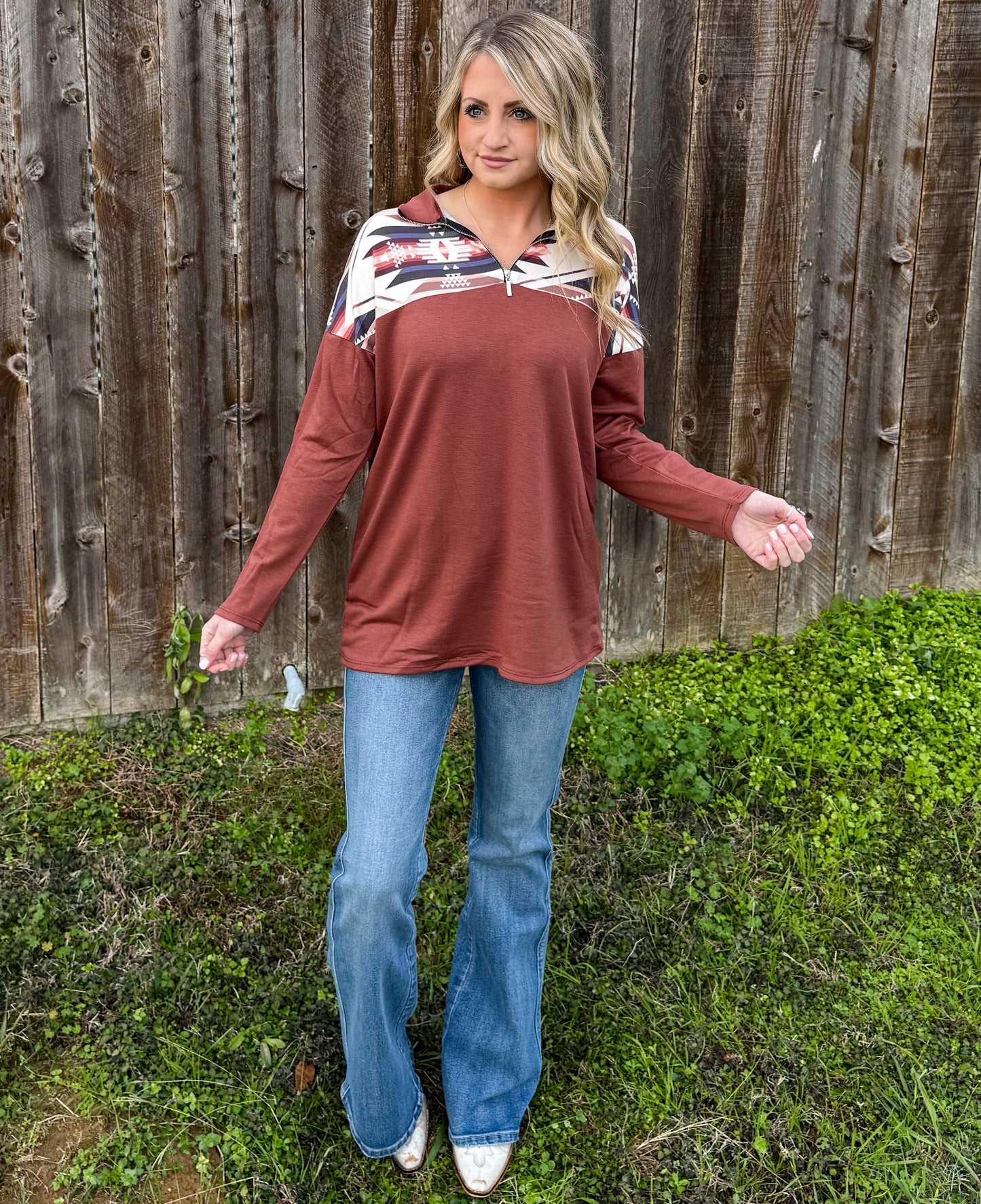 Country Babe Aztec Pullover *Rust