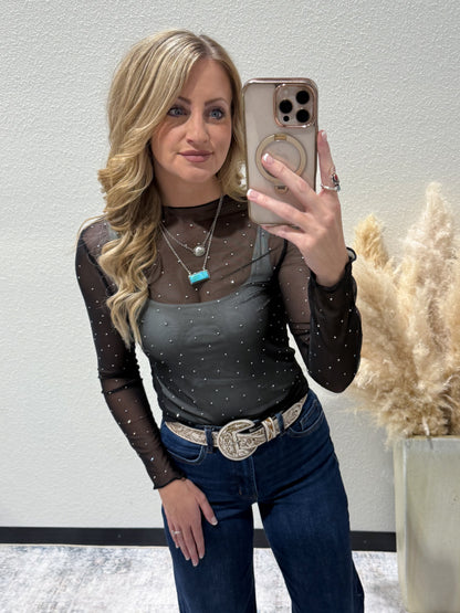Rhinestone Cowgirl Mesh Top