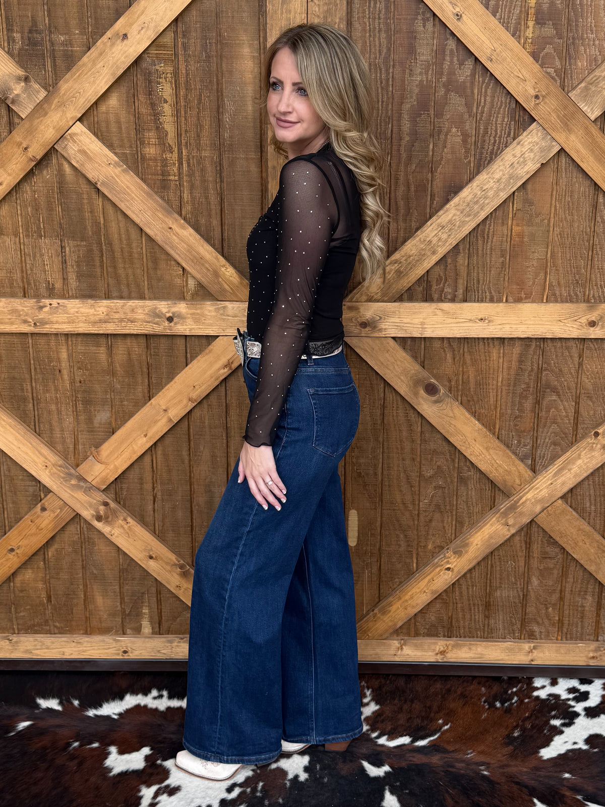 Rhinestone Cowgirl Mesh Top