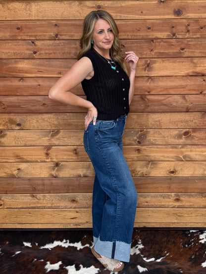 Simple Button-Up Tank *Black