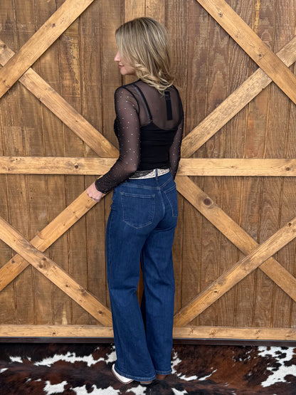 Rhinestone Cowgirl Mesh Top