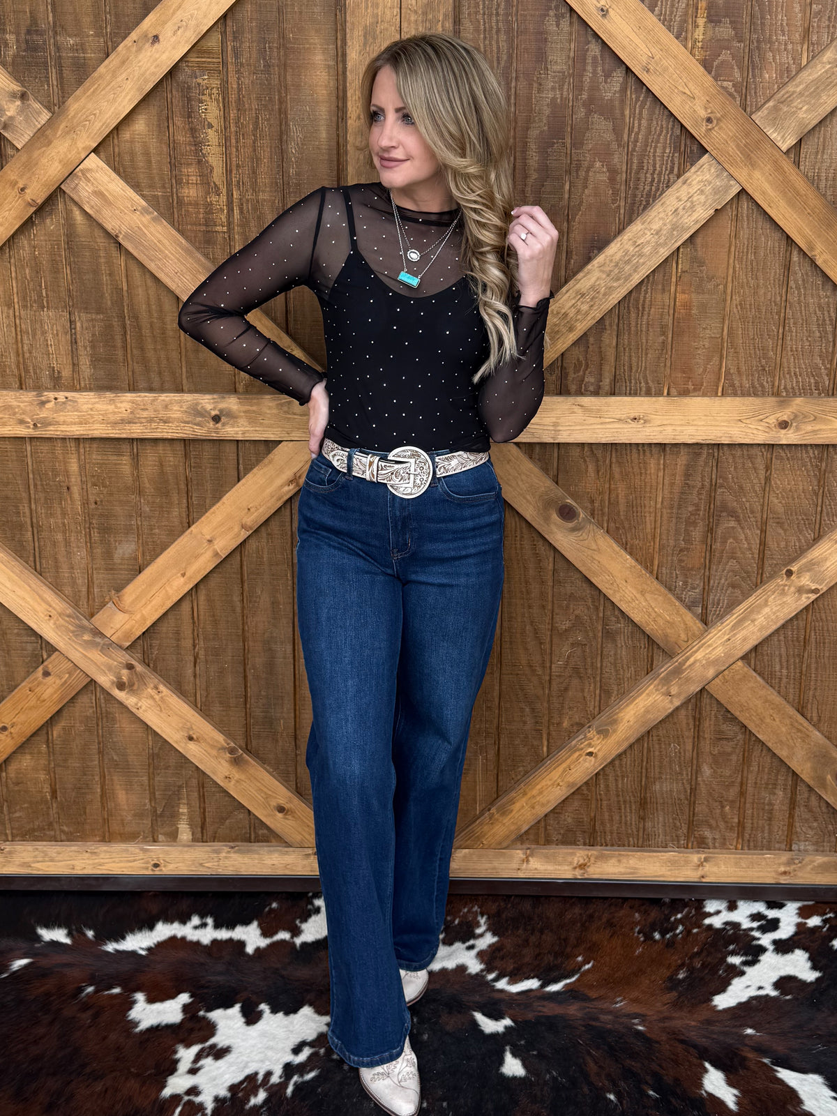 Rhinestone Cowgirl Mesh Top