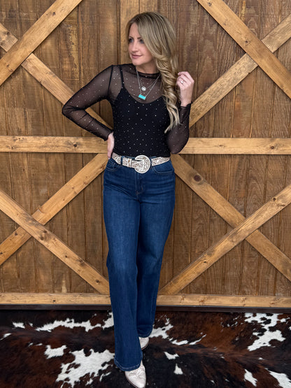 Rhinestone Cowgirl Mesh Top