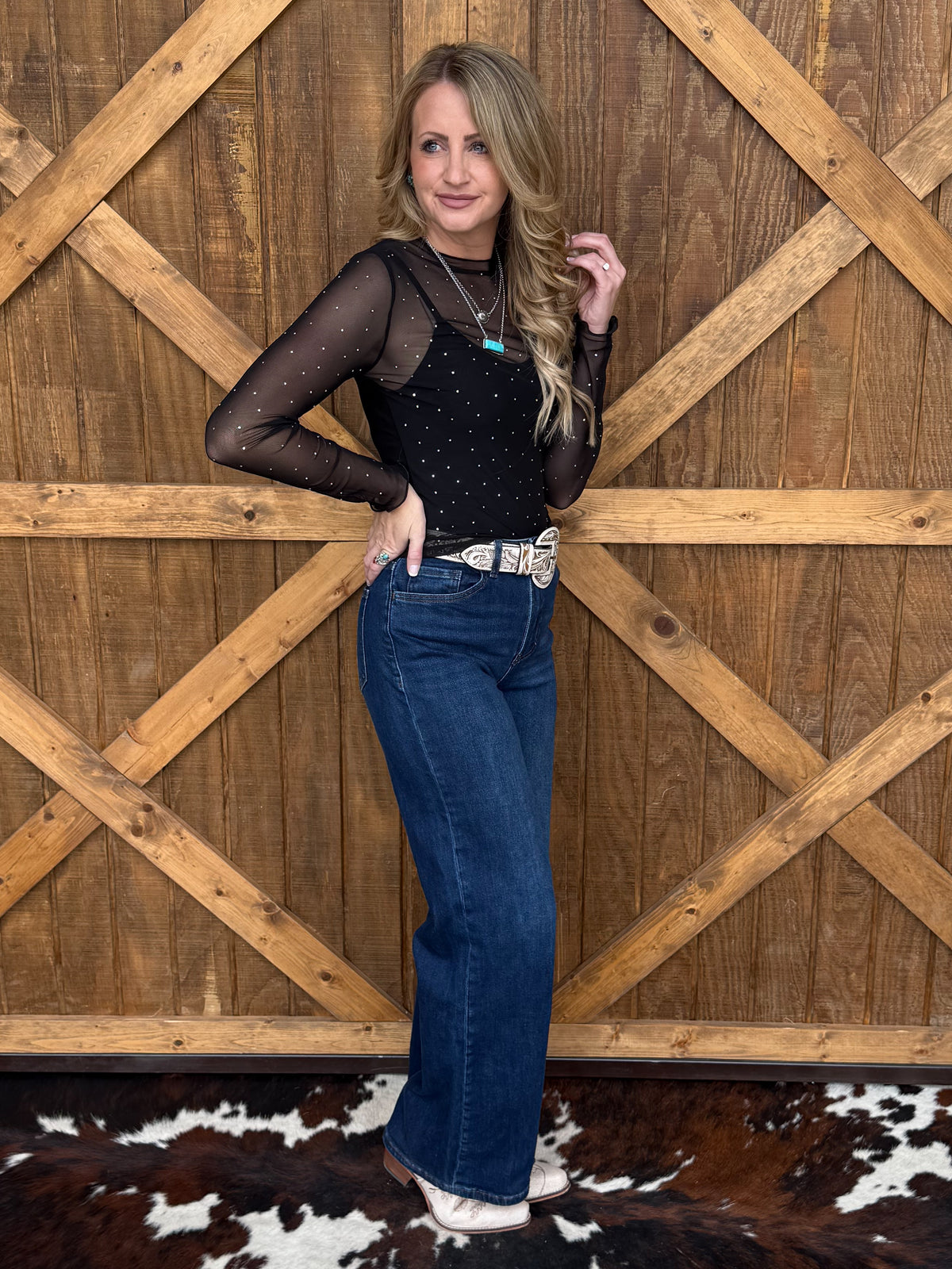 Rhinestone Cowgirl Mesh Top