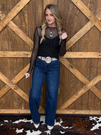 Rhinestone Cowgirl Mesh Top