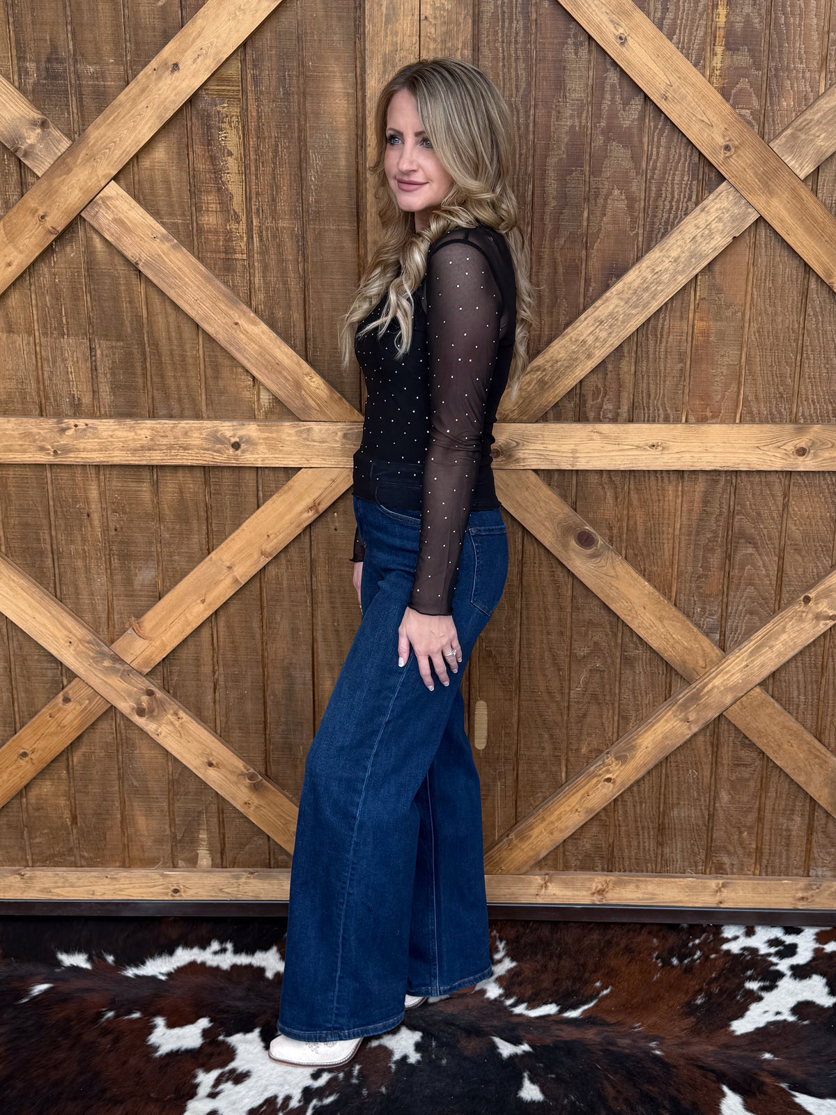 Rhinestone Cowgirl Mesh Top