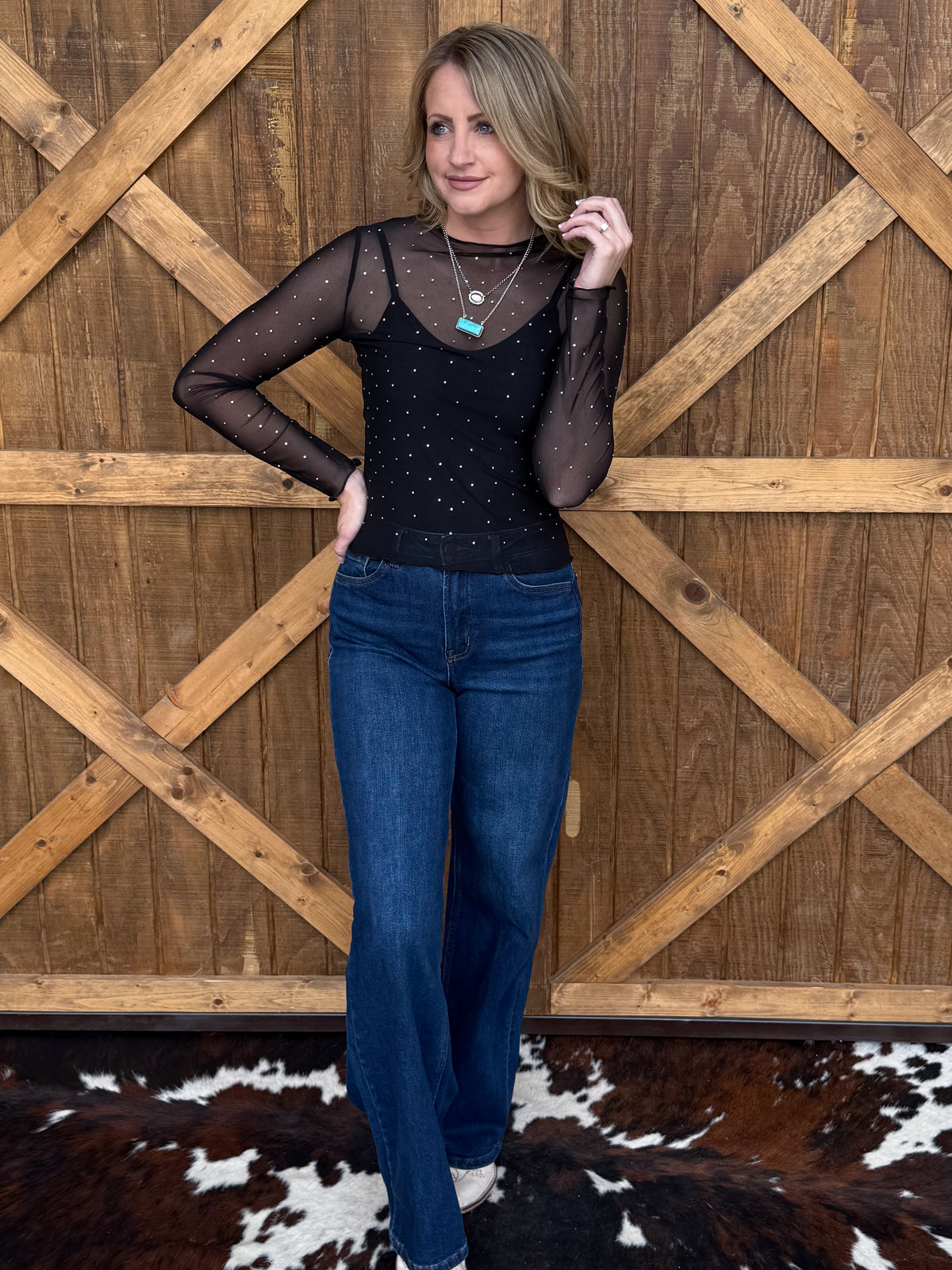 Rhinestone Cowgirl Mesh Top