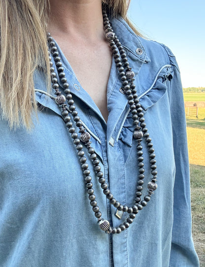 66” Melon & Faux Navajo Pearls Necklace
