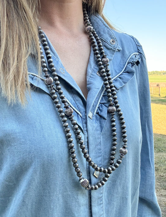 66” Melon & Faux Navajo Pearls Necklace